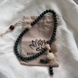 Green Beaded Bracelet with White Accents